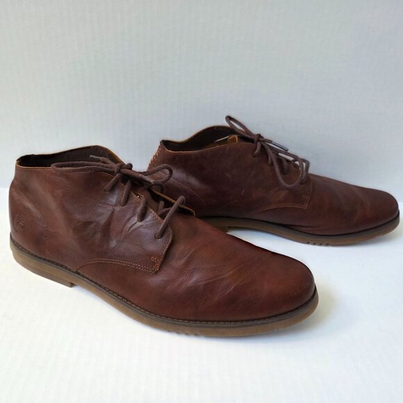 Timberland Chukka Boots Mens 11.5 Brown Leather Yorkdale Lace Up Ortholite A22GK - Picture 9 of 14